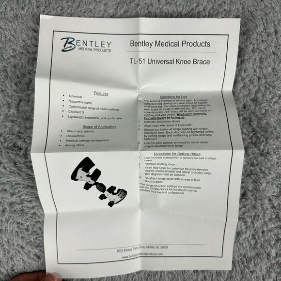 Bentley Medical Products Unisex TL-51 Universal Knee Brace Right Leg Medical - Picture 8 of 10